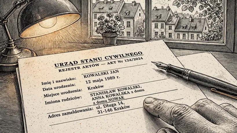 Palec wskazujący wpis w oficjalnym rejestrze.